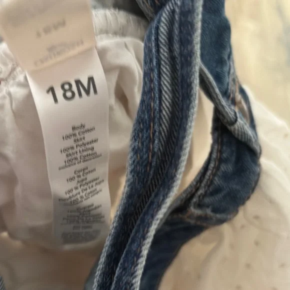 OshKosh B'gosh Blue Denim Dress with Cream Tulle 18 month - Picture 3 of 6